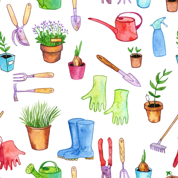 Watercolor garden doodle seamless pattern — Stock Photo, Image