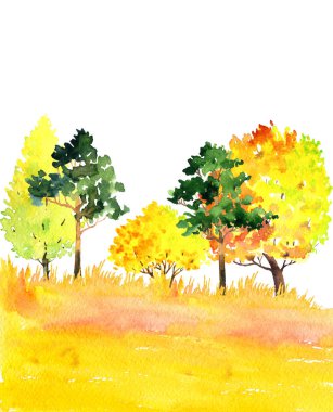 ağaçları ile suluboya manzara