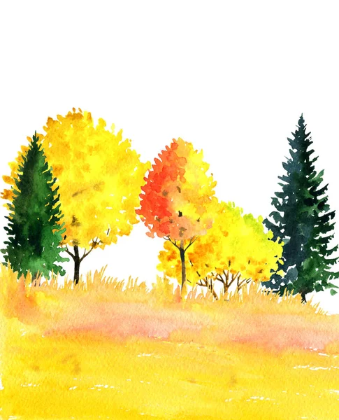 Watercolor landscape with trees — Stock Photo, Image