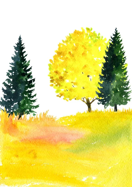 Akvarell landskap med träd — Stockfoto