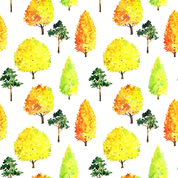 Naadloos patroon met aquarelbomen — Stockfoto