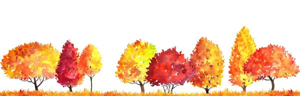 Акварельный осенний пейзаж с деревьями — стоковое фото