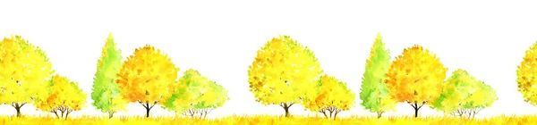 Акварельный осенний пейзаж с деревьями — стоковое фото