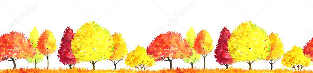 watercolor autumn landscape with trees