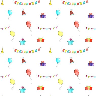 doğum günü partisi doodle seamless modeli