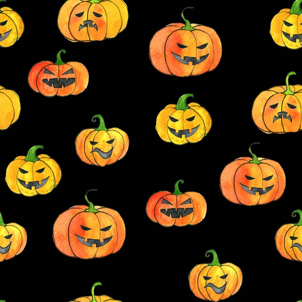 Vzor bezešvé s akvarel Halloween dýně — Stock fotografie