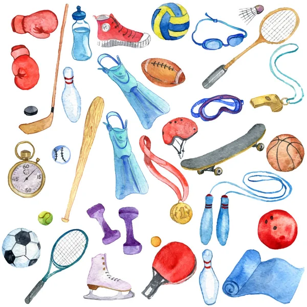 Akwarela sport doodle zestaw — Wektor stockowy