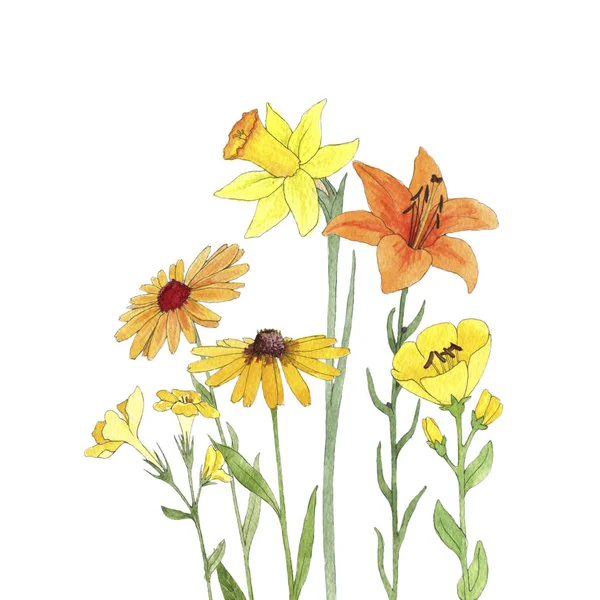 Watercolor drawing flowers — Stock Photo, Image