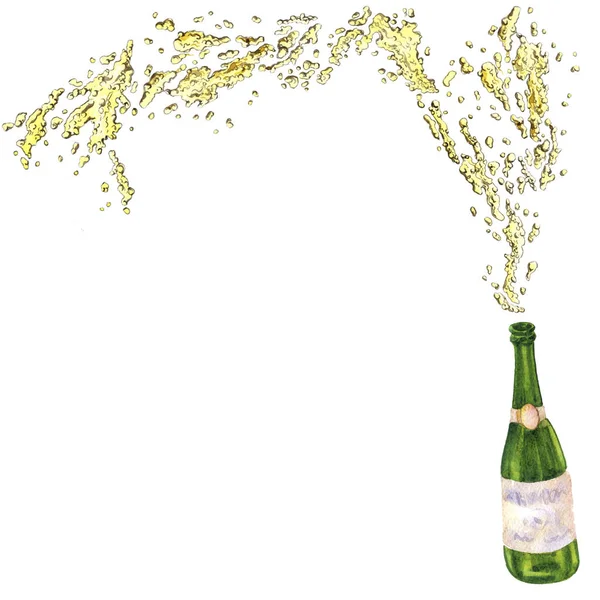 Bottle with splashing champagne — Stock Photo, Image