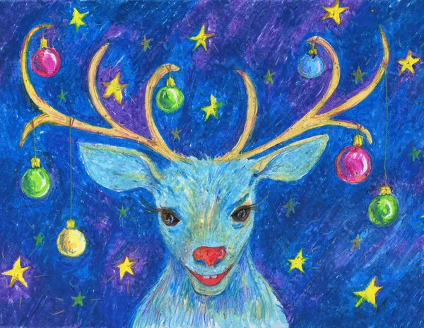 Christmas deer drawing by oil pastel