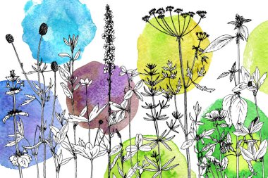 Arka plan bitki ve çiçek çizim ile