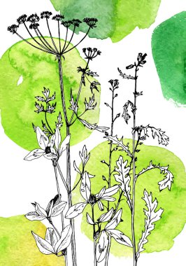 Arka plan bitki ve çiçek çizim ile