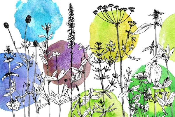 Arka plan bitki ve çiçek çizim ile