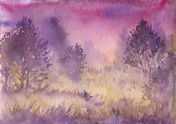 Paysage aquarelle avec brume — Photo