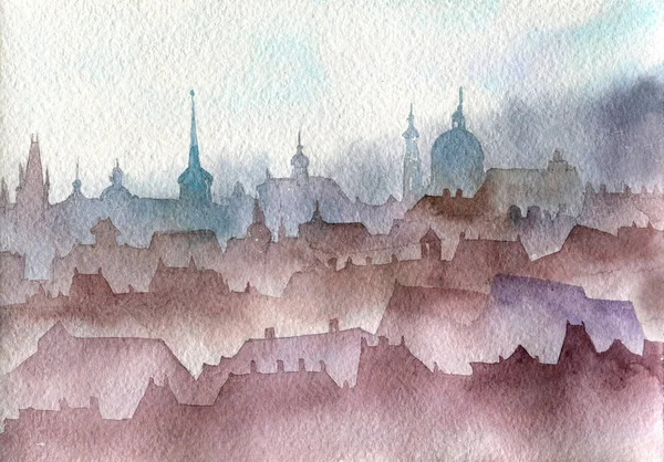 Watercolor Prague landscape — Stock Photo, Image