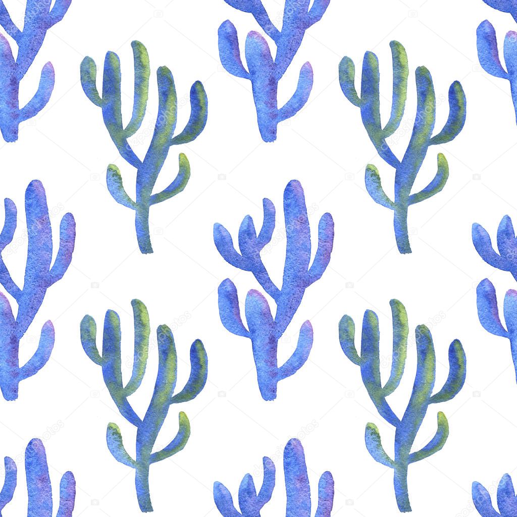seamless pattern with watercolor drawing cactus