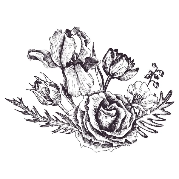 Vintage vektör çiçek bileşimi — Stok Vektör