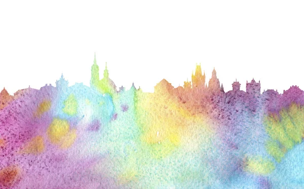 Aquarell-Silhouette einer europäischen Stadt — Stockfoto