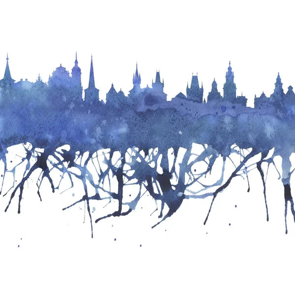 Water kleur silhouet van Europese stad — Stockfoto