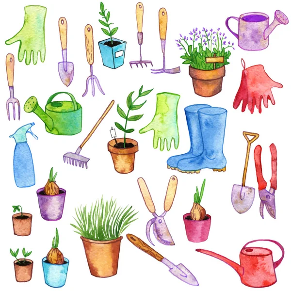 Watercolor garden doodle set — Stock Vector