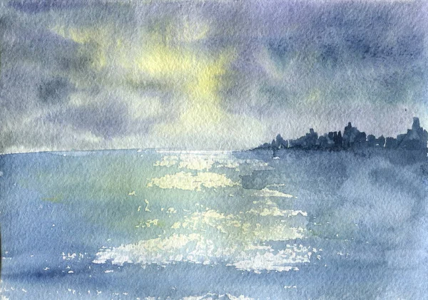 Akvarell naplemente a tengeren — Stock Fotó