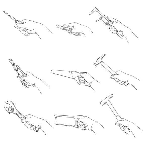 Manos vectoriales con diferentes instrumentos — Archivo Imágenes Vectoriales