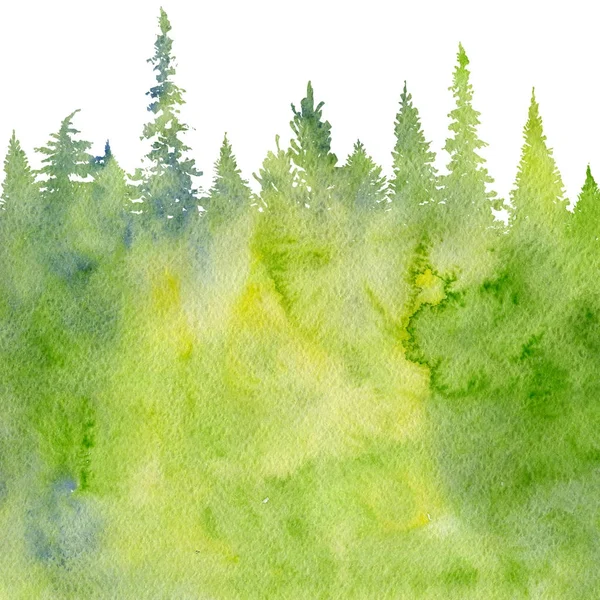 Watercolor landscape with fir trees — Stock Photo, Image