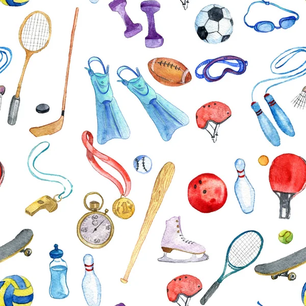 Watercolor sport doodle seamless pattern — Stock Photo, Image