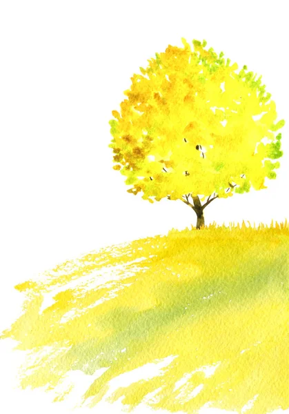 Akvarel podzimní krajina se stromem — Stock fotografie