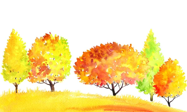 Akvarell höstlandskap med träd — Stockfoto