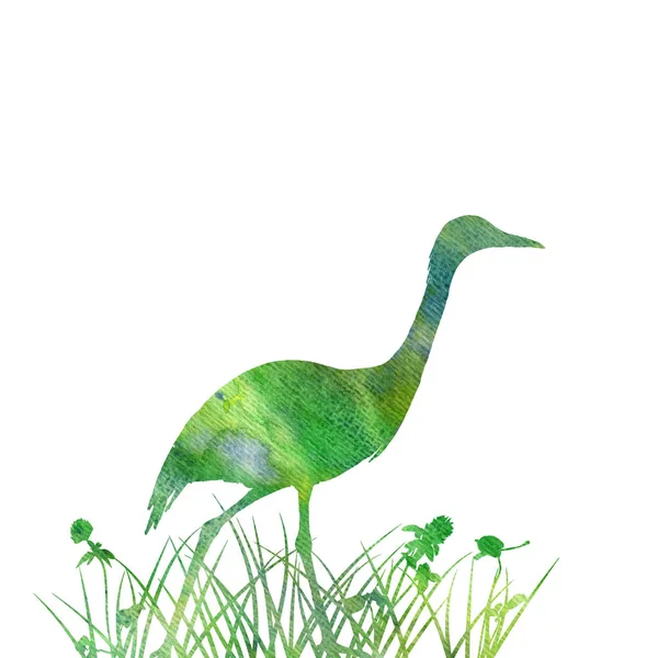 Heron v trávě silueta — Stock fotografie