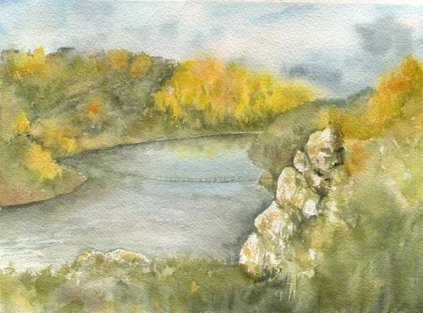 Krajobraz z rzeką, klif — Zdjęcie stockowe