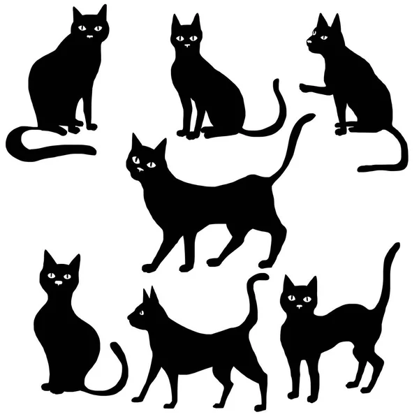 Векторные силуэты чёрной кошки — стоковый вектор
