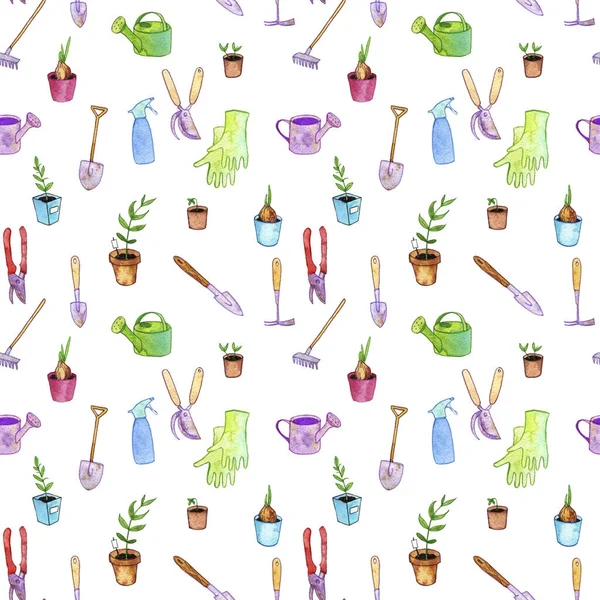 Watercolor garden doodle seamless pattern — Stock Photo, Image