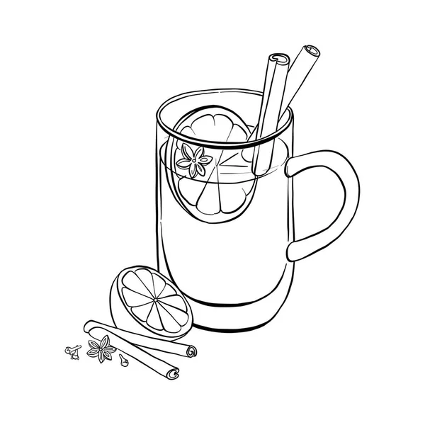 Tasse dessinée à la main avec vin chaud — Image vectorielle