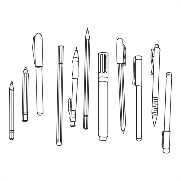 Levélpapír, művészeti anyagok, toll és ceruza készlet — Stock Vector