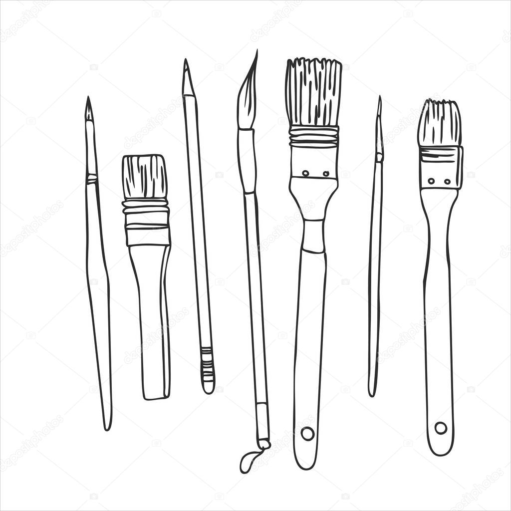 stationery, art materials, set of paint brushes