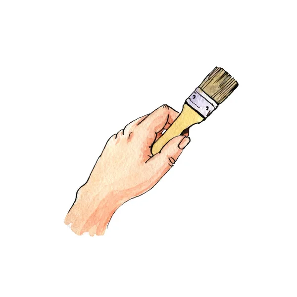 Watercolor hand with brush — Stock Photo, Image