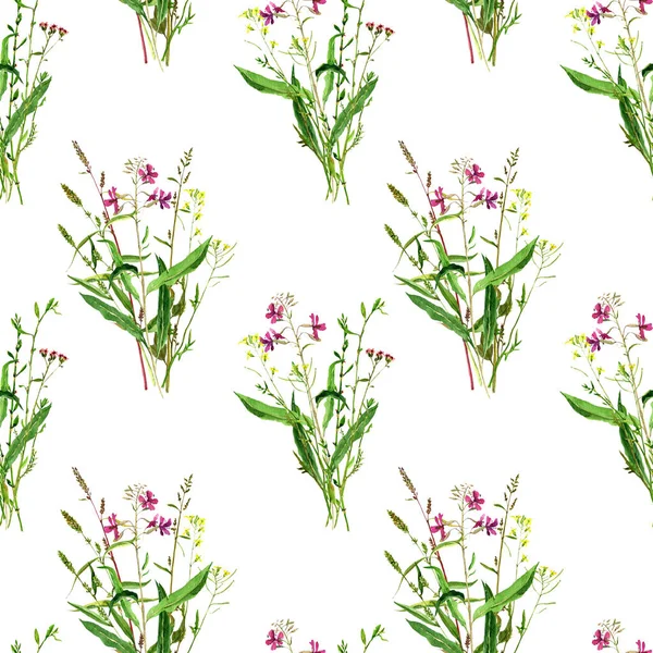 Seamless pattern with watercolor drawing wild flowers — Stock Photo, Image