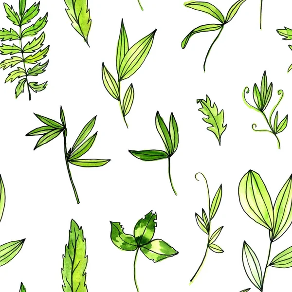 Sömlöst mönster med gröna blad och växter — Stockfoto