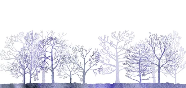 Акварель с зимними деревьями — стоковое фото