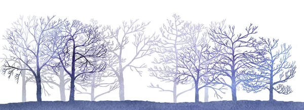 Акварельний пейзаж з зимовими деревами — стокове фото
