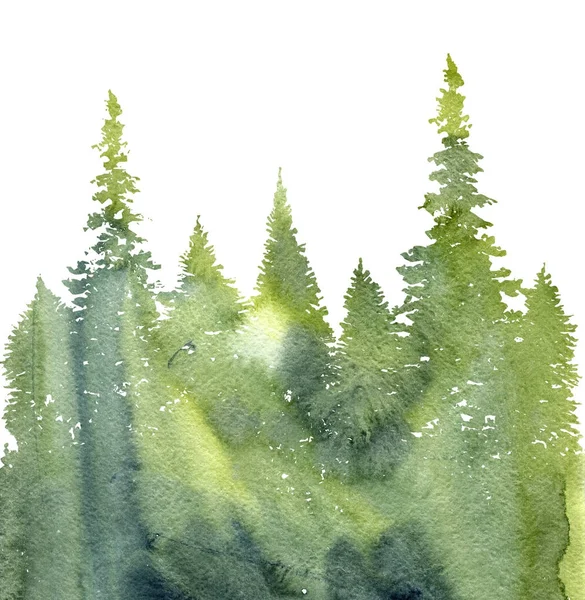 Watercolor landscape with fir trees — Stock Photo, Image