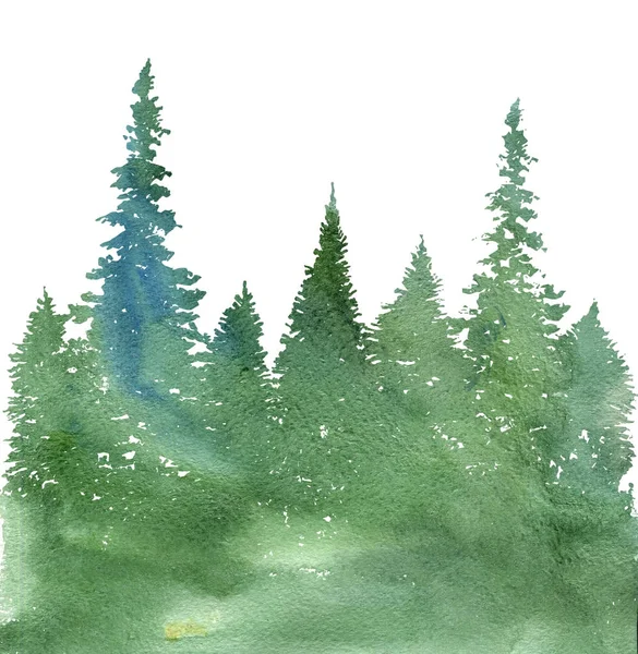 Paysage aquarelle avec sapins — Photo