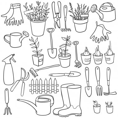 vektör Bahçe doodle set