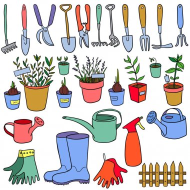 vektör Bahçe doodle set