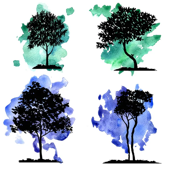 Векторный набор лиственных деревьев — стоковый вектор