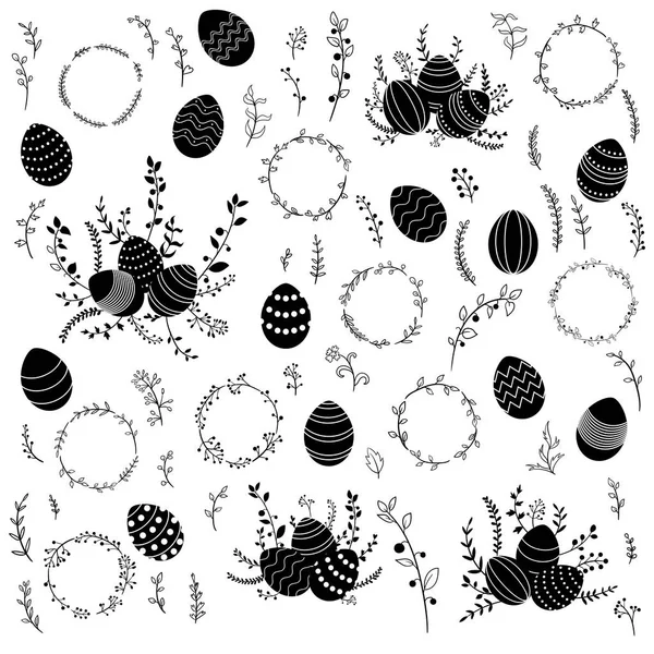 Oeufs de Pâques vectoriels et éléments floraux — Image vectorielle