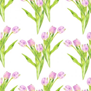 Sulu Boya Pembe Lale ile Seamless Modeli