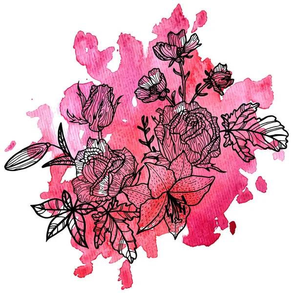 Élément floral vectoriel à fond aquarelle — Image vectorielle